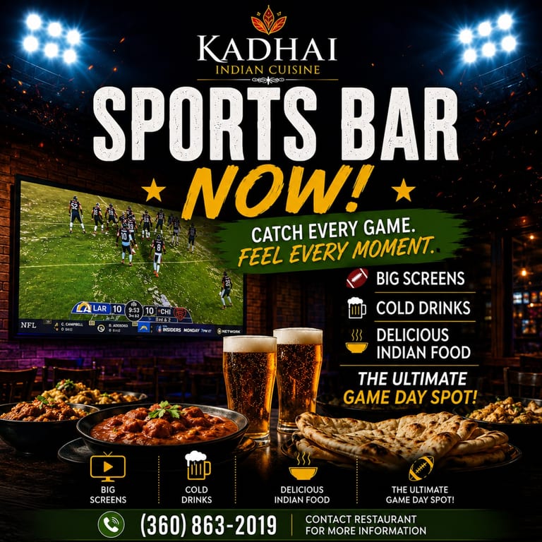🏈 Sports Bar Available at Kadhai Indian Cuisine!