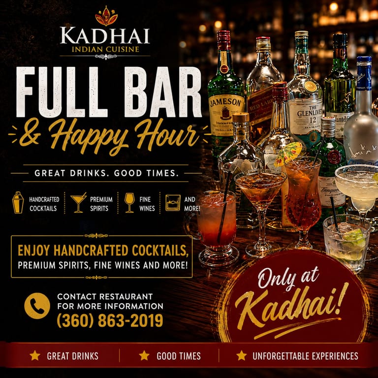 🍸 Full Bar Available at Kadhai Indian Cuisine!